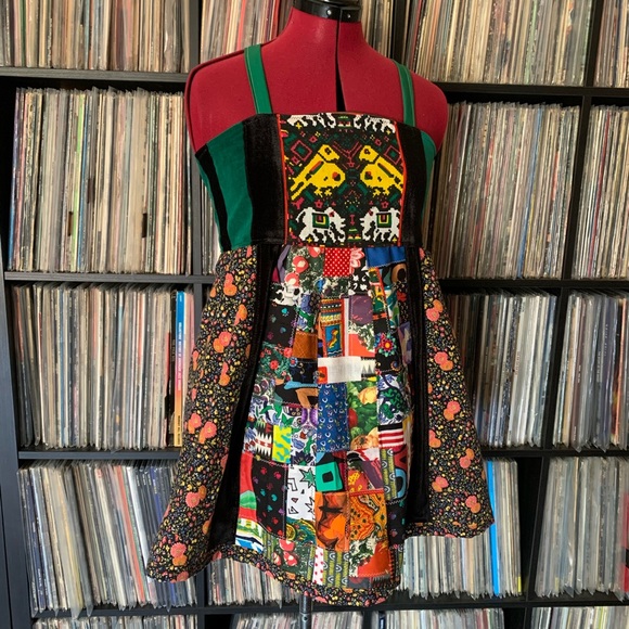 patchwork boho hippie apron bird top velvet XS 🌲 - Picture 2 of 9